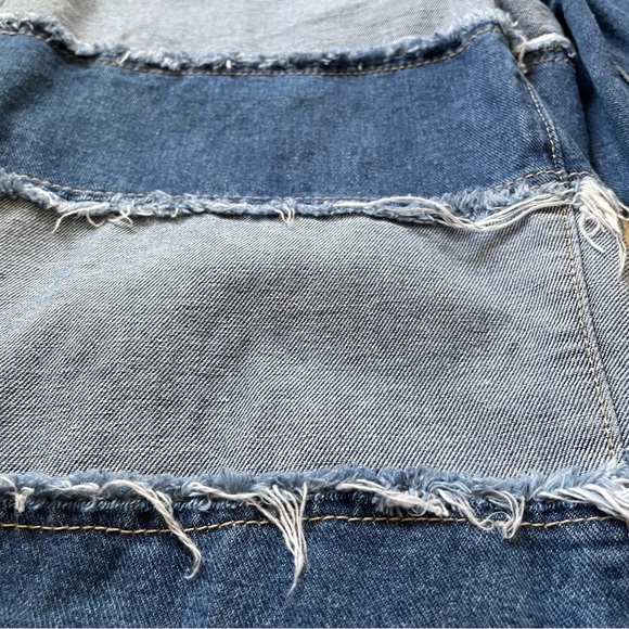 Mid Wash Denim High Waist Wide Leg Patchwork Leg Jeans Large Size 12 - Picture 4 of 4